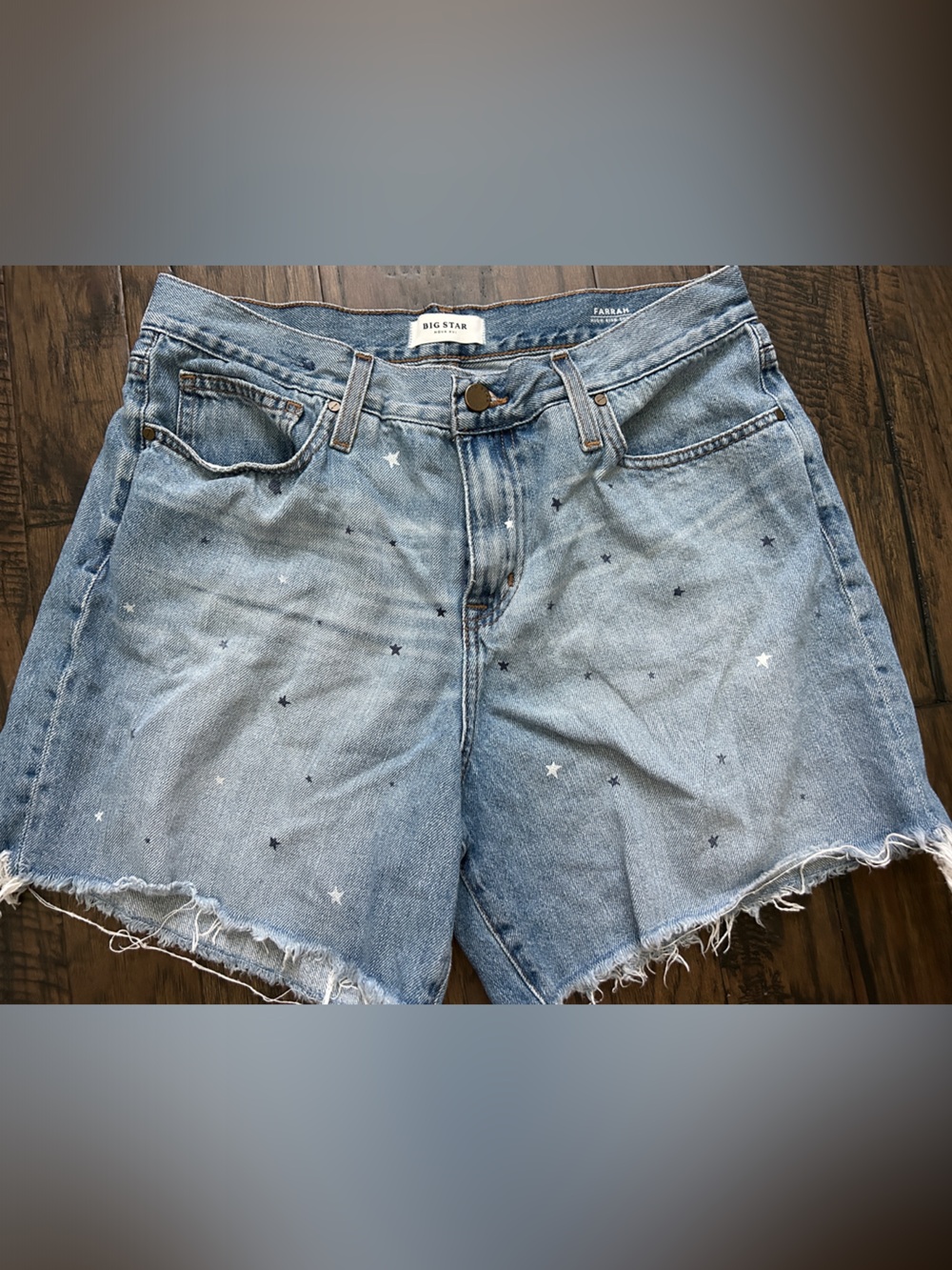 Big Star Light Blue Star-Print Farrah High Rise Denim Shorts